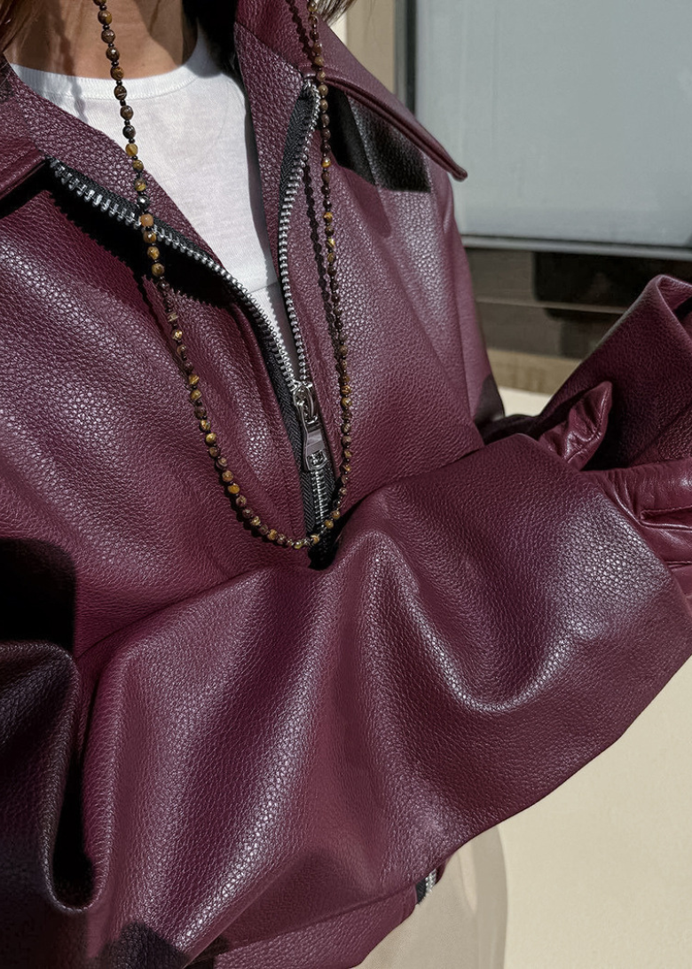 Women's Eco Leather Jacket with Zipper Pocket