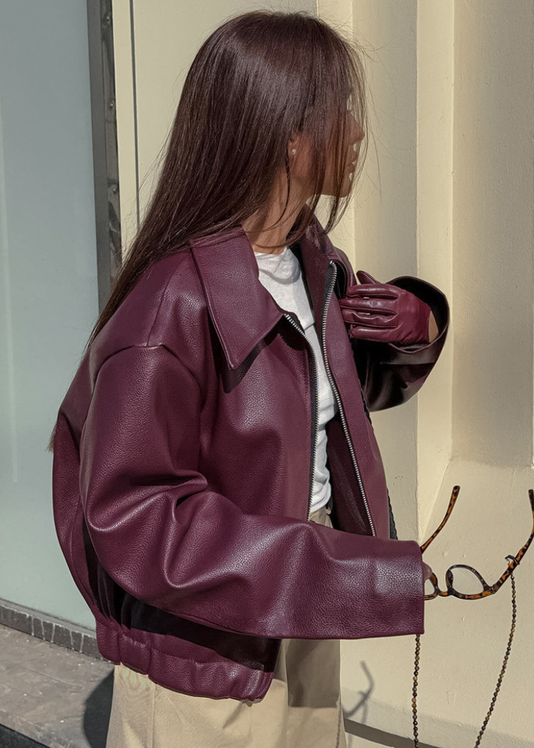 Women's Eco Leather Jacket with Zipper Pocket