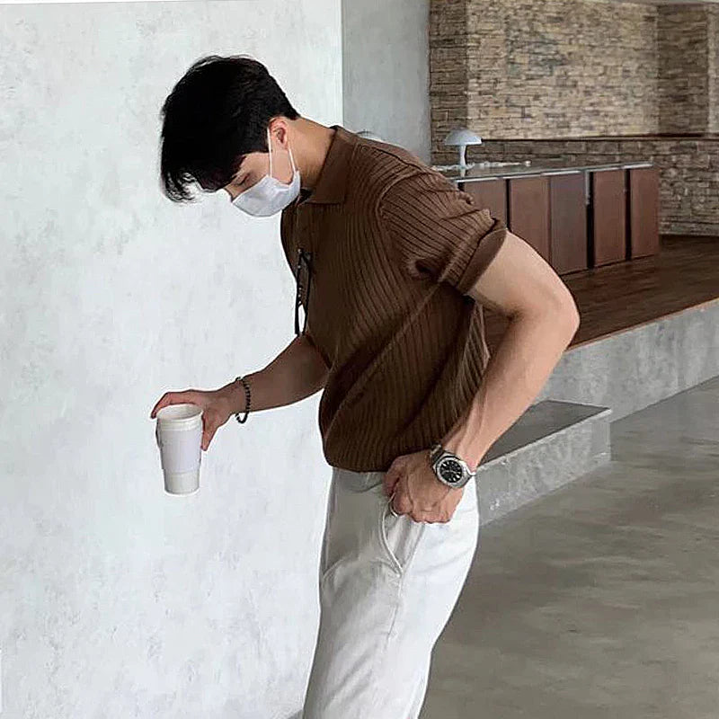 Men's Comfortable Ribbed Polo for a Timeless Casual Style