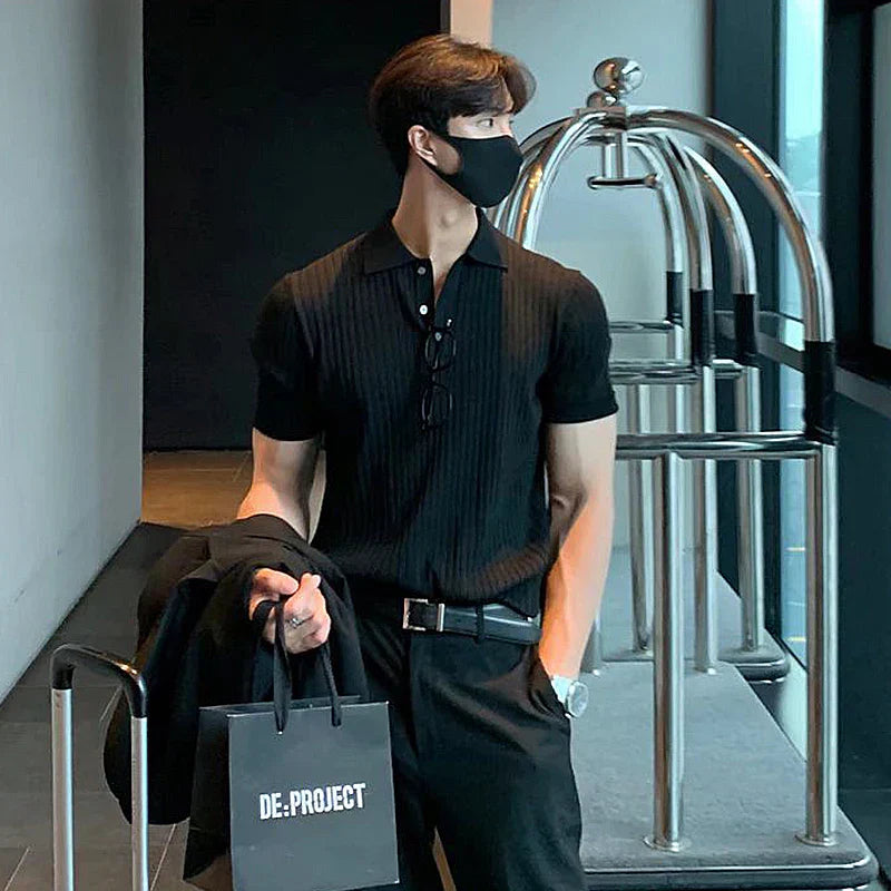 Men's Comfortable Ribbed Polo for a Timeless Casual Style