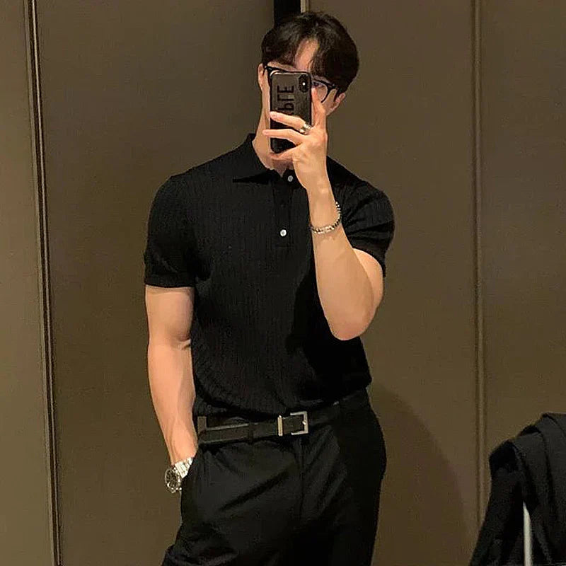 Men's Comfortable Ribbed Polo for a Timeless Casual Style
