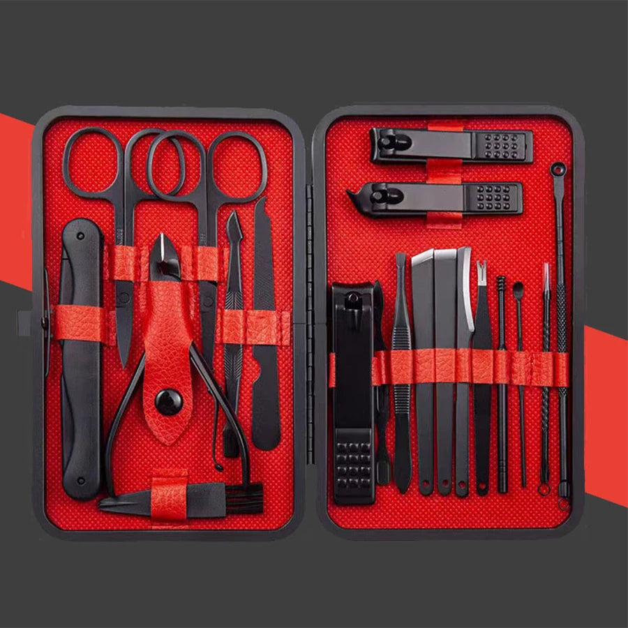 7/12/18/20/24PCS Set Professional Manicure Set Kits Stainless Steel Fingernail Toenail Clippers Set with Leather Portable Case