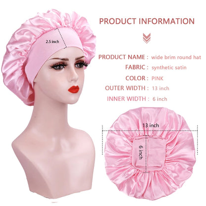 New Women's Satin Solid Wide-brimmed Sleeping Hat Unisex Head Wrap Elastic Band Cap Hair Care Bonnet Night Hat Bonnet De Nuit