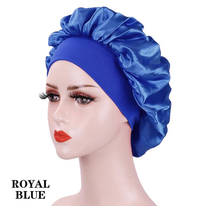 New Women's Satin Solid Wide-brimmed Sleeping Hat Unisex Head Wrap Elastic Band Cap Hair Care Bonnet Night Hat Bonnet De Nuit