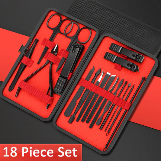7/12/18/20/24PCS Set Professional Manicure Set Kits Stainless Steel Fingernail Toenail Clippers Set with Leather Portable Case